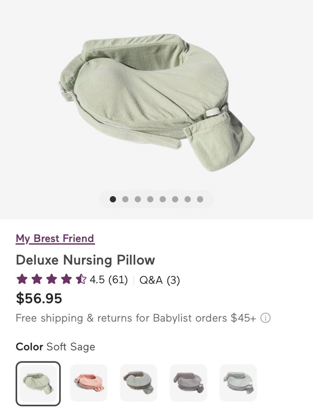My Brest Friend Deluxe Nursing Pillow in Soft Sage